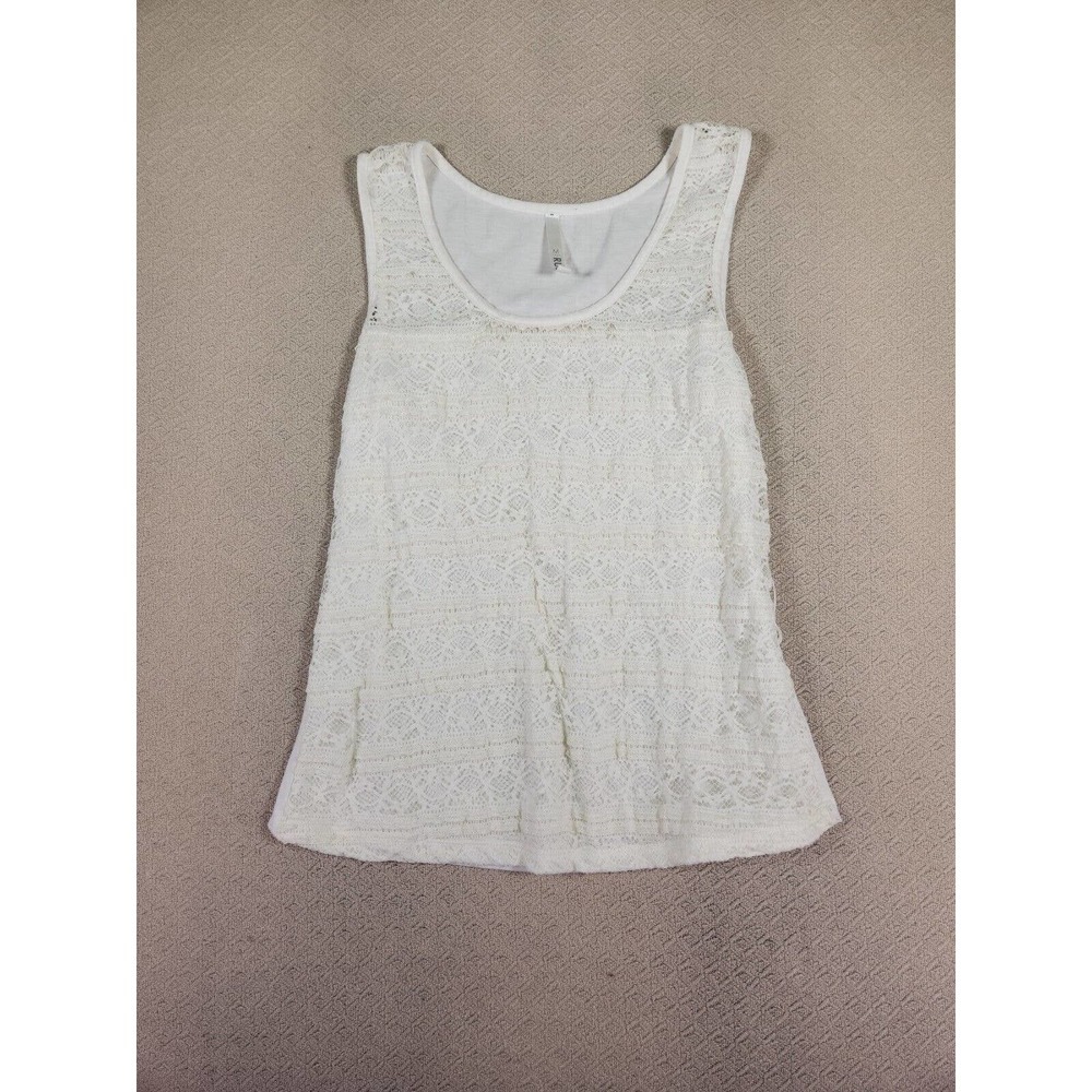 Rush Shirt Womens Medium Polyester‎ Tank Top Sleeveless Lace Round Neck Flowy